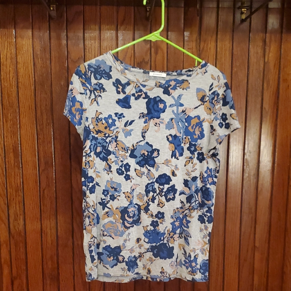 PROMOD SIZE MEDIUM Floral Blue and Gray Women's Top
